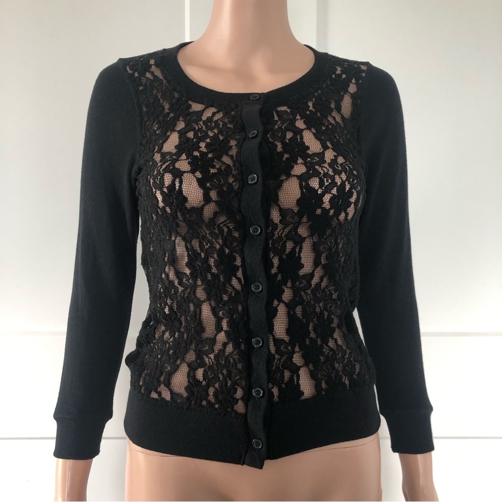 Poof Excellence Black Lace 3/4 Sleeves Cardigan Small XS